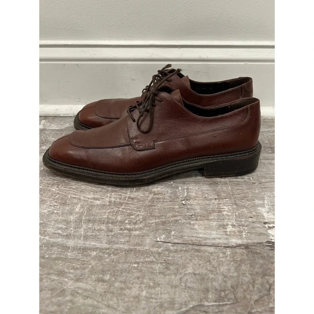 Salvatore Ferragamo Men's Oxfords Brown Leather Square Toe Dress Shoes Size 10 D